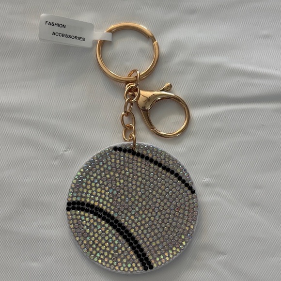 Fashion Accessories Accessories - Sparkling Silver & Black Baseball Keychain/Bag Charm